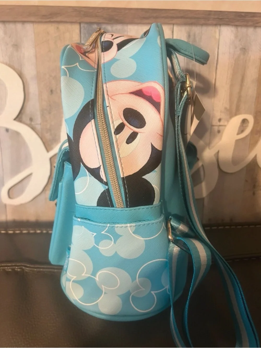 Disney Blue Mickey Mouse Mini Backpack with Gold Accents